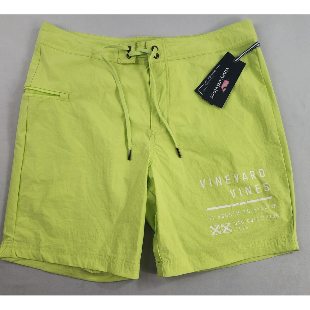 Vineyard Vines Performance Swim Trunks Mens 32 Neon Lime OTG Board Shorts Pocket